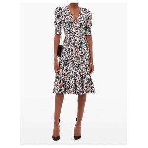 ERDEM Ottavia Meadow-Print Floral Jersey Dress in Black